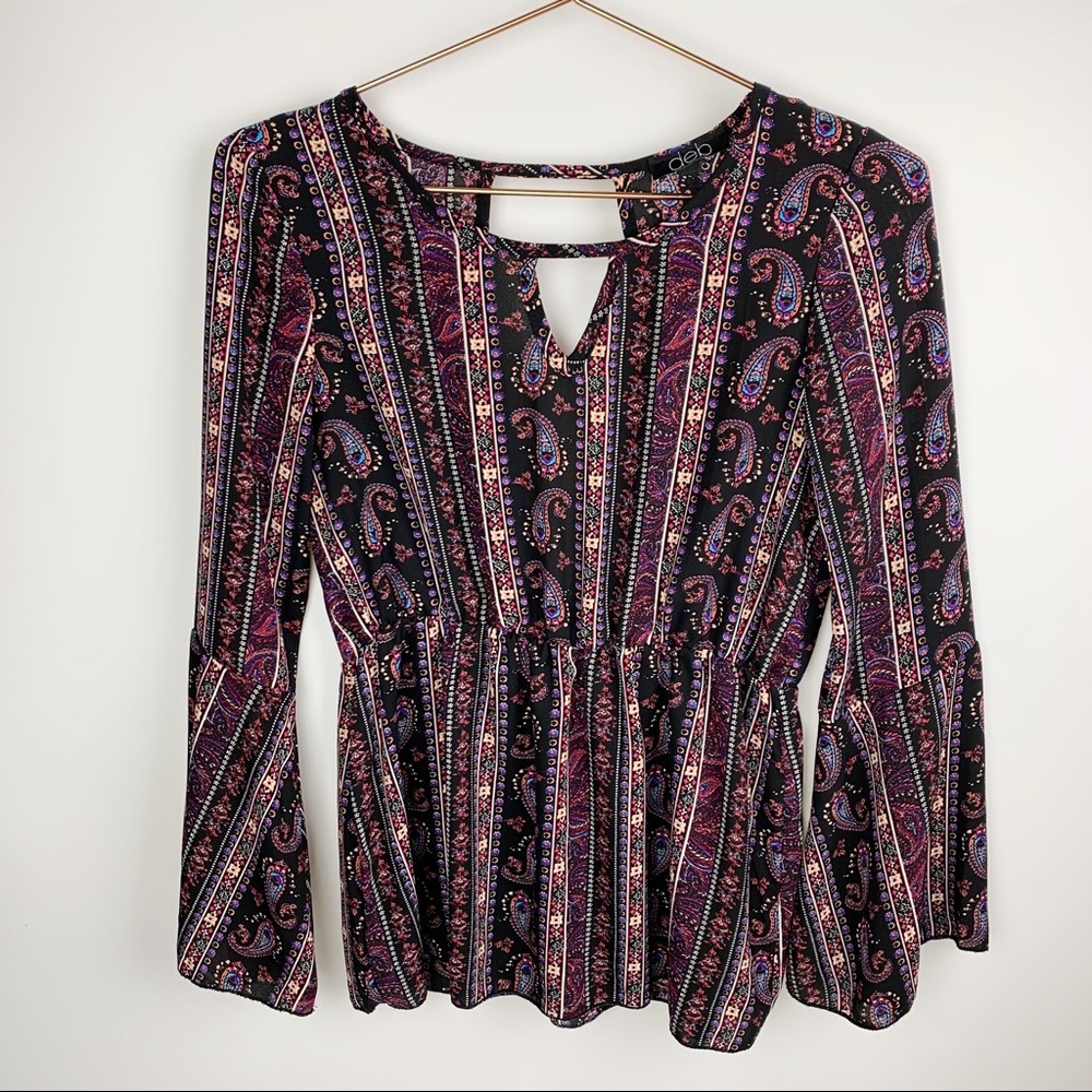 Paisley Striped Boho Bell Sleeve Top